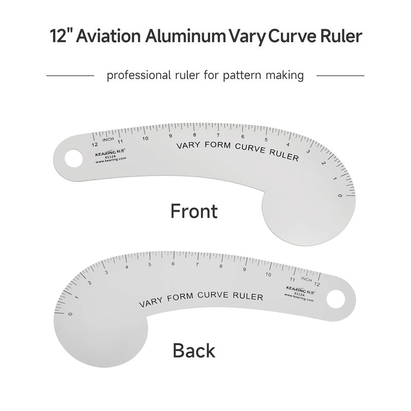 KEARING Vary Form Curve Ruler 12“ French Curve Ruler for Pattern Making, Aviation Aluminum Hip Curve Ruler for Measuring Sewing - Image 3
